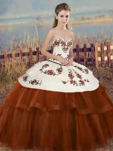 High End Floor Length Lace Up Sweet 16 Quinceanera Dress Brown for Military Ball and Sweet 16 and Quinceanera with Embroidery and Bowknot