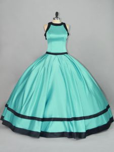 Modest Aqua Blue Quinceanera Gowns Sweet 16 and Quinceanera with Ruching Scoop Sleeveless Zipper