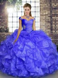 High End Floor Length Lavender Quinceanera Gowns Off The Shoulder Sleeveless Lace Up