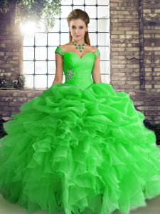Excellent Green Ball Gowns Beading and Ruffles and Pick Ups Ball Gown Prom Dress Lace Up Organza Sleeveless Floor Length