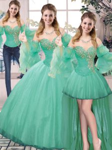 Low Price Floor Length Turquoise 15 Quinceanera Dress Sweetheart Sleeveless Lace Up
