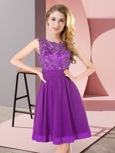 Purple Backless Quinceanera Court of Honor Dress Beading and Appliques Sleeveless Mini Length