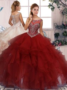 Flirting Burgundy Sleeveless Organza Zipper Quinceanera Gown for Military Ball and Sweet 16 and Quinceanera