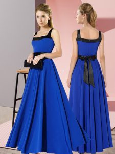 Comfortable Floor Length Royal Blue Quinceanera Court Dresses Chiffon Sleeveless Belt