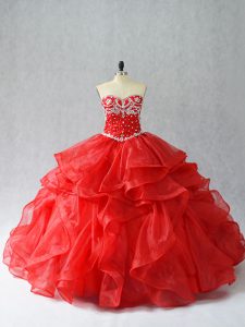 Sleeveless Beading and Ruffles Lace Up Sweet 16 Dresses