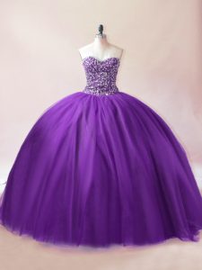 Purple Sleeveless Beading Floor Length Vestidos de Quinceanera