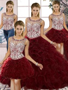 Classical Scoop Sleeveless Organza Sweet 16 Dresses Beading and Ruffles Lace Up