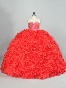 Perfect Red Ball Gown Prom Dress Sweetheart Sleeveless Brush Train Lace Up
