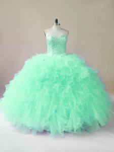 Deluxe Apple Green Sweetheart Lace Up Beading and Ruffles Vestidos de Quinceanera Sleeveless