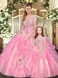 Most Popular Sleeveless Beading and Ruffles Lace Up Sweet 16 Quinceanera Dress