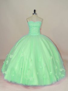 Hot Selling Green Sleeveless Tulle Lace Up Quinceanera Dresses for Sweet 16 and Quinceanera