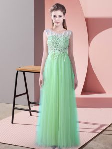 Colorful Apple Green Sleeveless Beading and Lace Zipper Damas Dress