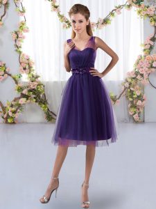 Wonderful Purple Sleeveless Tulle Zipper Quinceanera Dama Dress for Prom and Party