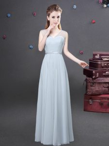 New Arrival Floor Length Zipper Quinceanera Court of Honor Dress Grey for Prom and Party and Wedding Party with Ruching