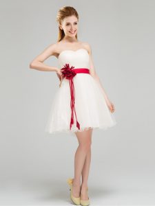 White A-line Sweetheart Sleeveless Tulle Mini Length Zipper Sashes ribbons and Hand Made Flower Quinceanera Dama Dress