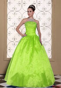 Bright Yellow Green Floor-length Sweet 16 Dresses with Beading in Edison