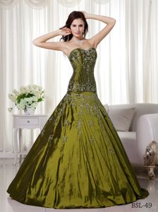 Olive Green Sweetheart Full-length Dress For Quinceanera with Embroidery