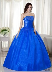 New Arrival Blue Strapless Floor-length Dresses For Quinceanera with Beading