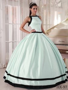 Bateau Apple Green and Black Floor-length Quinceanera Gowns in Addison