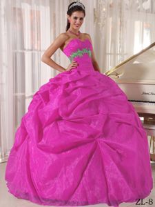 Hot Sale Fuchsia Sweetheart Floor-length Dresses for Quinces with Pick-ups