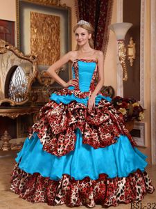 Leopard Blue Strapless Full-length Quinceanera Gown with Ruffles in Troy