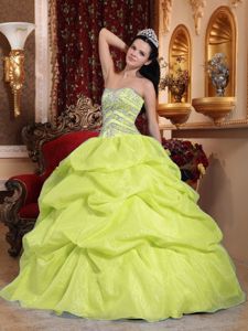 Light Yellow Beaded Sweetheart Quinceanera Gown with Pick-ups in North Bay