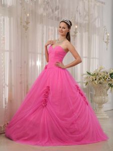 Hot Pink Sweetheart Floor-length Sweet Sixteen Quinceanera Dress with Flowers