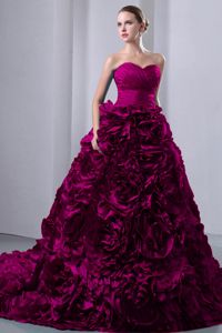 Fuchsia A-Line Sweetheart Brush Train Dresses For Quinceanera with Ruffles