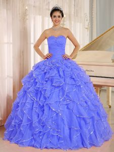 Cornflower Blue Ruffled Sweetheart Princess Quinceanera Gowns in Dubuque