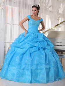 Customized Off The Shoulder Blue Quinceanera Gown Dresses with Pick-ups