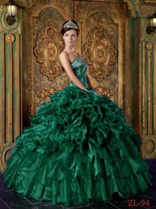 Newest Appliqued Ruffled Green Quinces Dresses Tiquipaya Bolivia