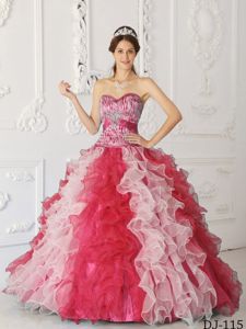 Plus Size Zebra Print White and Red Ruffled Quinceanera Gown on Sale