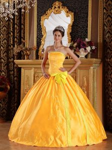 Brand New Strapless Orange Quinceanera Dress with Embroidery and Bow