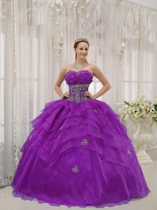 Purple Strapless Organza Quinceanera Gowns with Beading in Hampton VA
