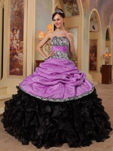 Sweetheart Ruffled Quinceanera Dress in Rose Pink and Black in Madison