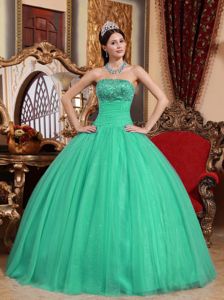 Strapless Embroidered Turquoise Sweet 15 Dresses with Beading in Bellevue