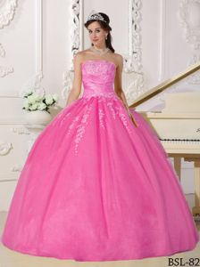 Pink Strapless Taffeta and Tulle Appliqued Quinceanera Dress in Bothell WA