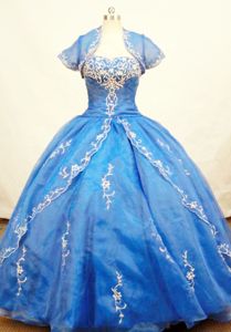 Blue Strapless Appliques and Beading Quinceanera Dress in Ayacucho Peru