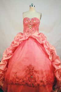 Beading and Appliques Sweetheart Pick Up Orange Red Sweet 15 Dresses
