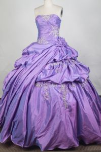 Lace Up Strapless Appliques Flowers Pick Ups Dresses for Quinceanera