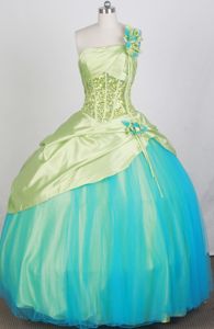 Top One Shoulder Multi-color Quinceanera Gown with Paillette and Flowers