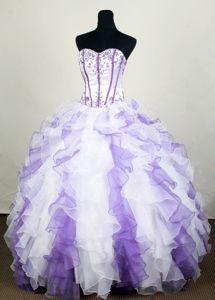 White and Purple Ruffled Embroidered Quince Dress in Tierra Amarilla Chile