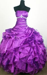 Ruffled Beaded Eggplant Purple Quinces Dresses in Cartagena Colombia