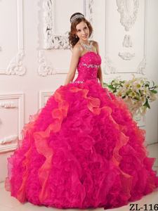 Beaded and Ruffled Hot Pink Ball Gown Sweet Sixteen Dresses near Institute