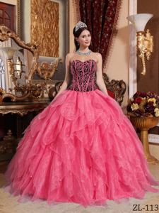 Coral Red Ruffled Layers Sweet 16 Dresses with Beaded Bodice in Illsboro