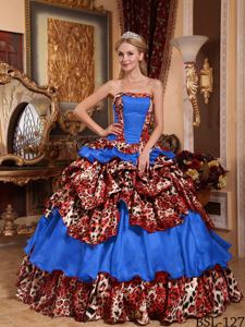 Blue Strapless Taffeta and Leopard Pick-ups Quinceanera Dress in Charlottesville