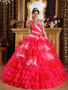 Red One Shoulder Ruffles and Beading Quinceanera Dress in Chantilly VA