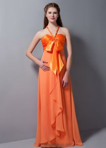 Orange Red Halter V-neck Full-length 15 Dresses For Damas with Bowknots