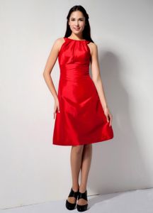 Hot Sale Zipper-up Red Bateau Knee-length Prom Dresses For Dama in Ames