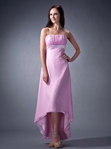 Modest Pink Ruched Strapless High-low Dama Quinceanera Dresses in Boise